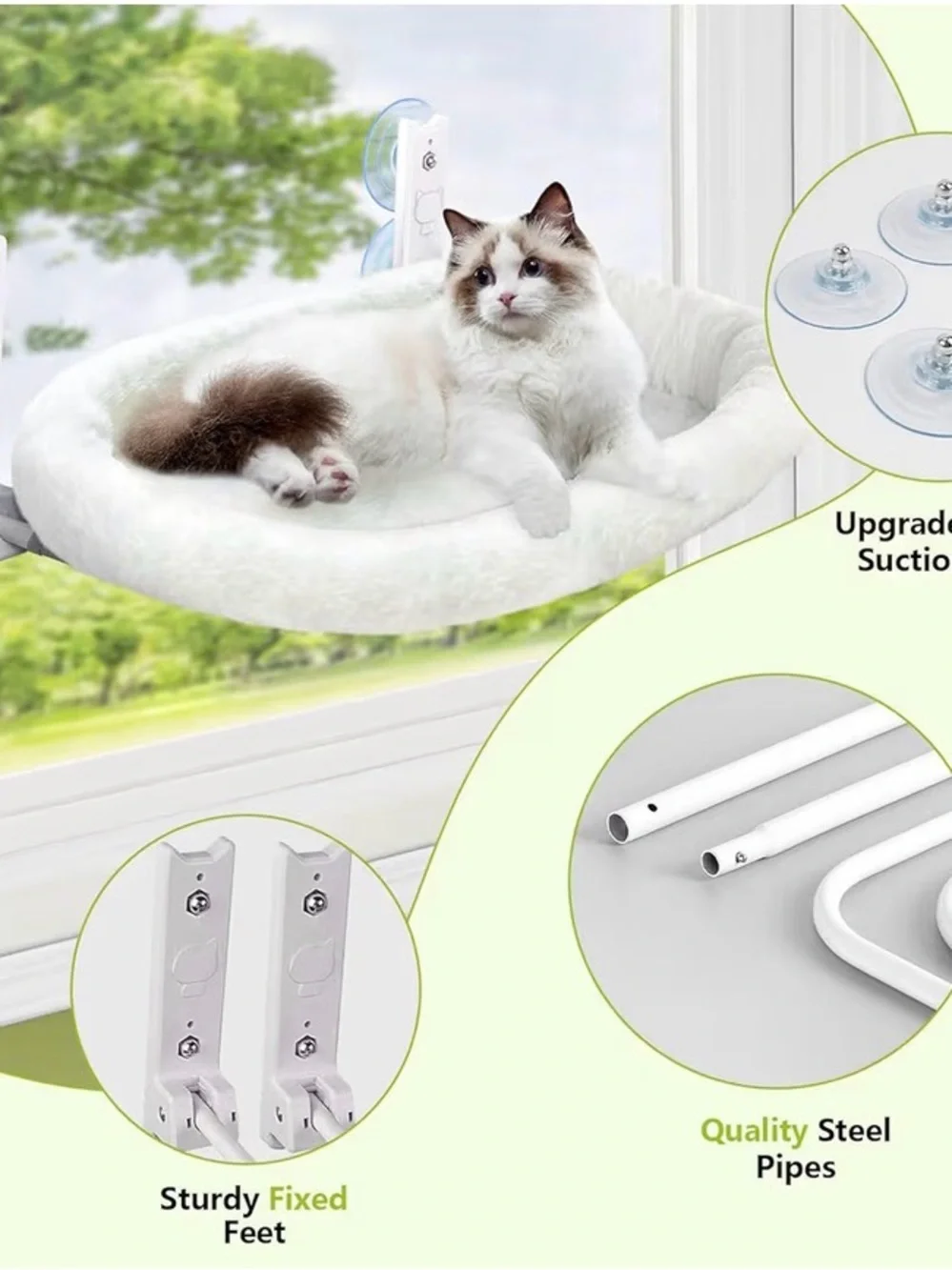 Window-Mounted Cat Hammock Bed - White